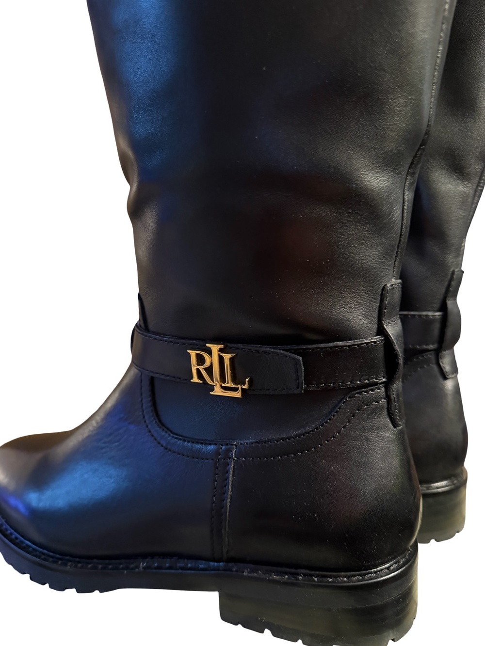 Lauren Ralph Lauren NWT Sz 8.5 Everly Black Leather Wide Calf Riding Boot (476) - Picture 7 of 12